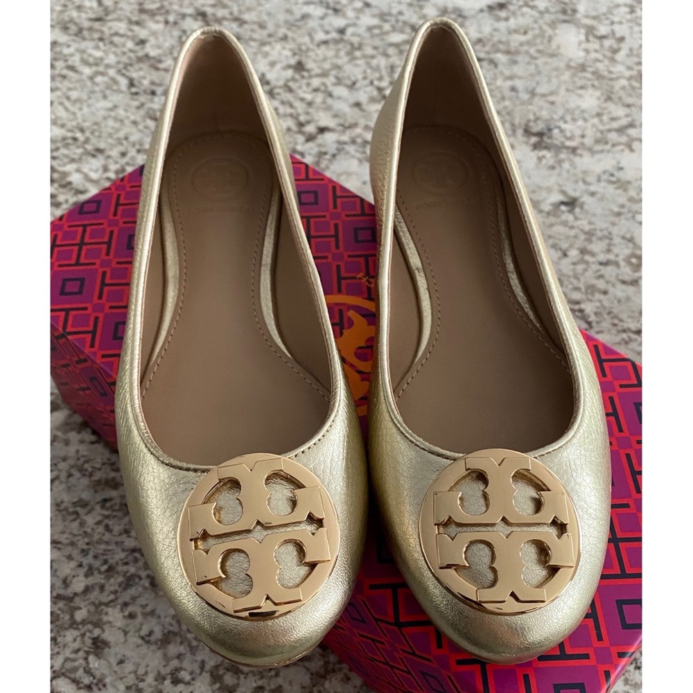 New Tory Burch Claire Ballet Gold Flat